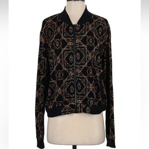 LuLaRoe Stevie Holiday Elegant Collection Black Gold Bomber Jacket Size L NWT